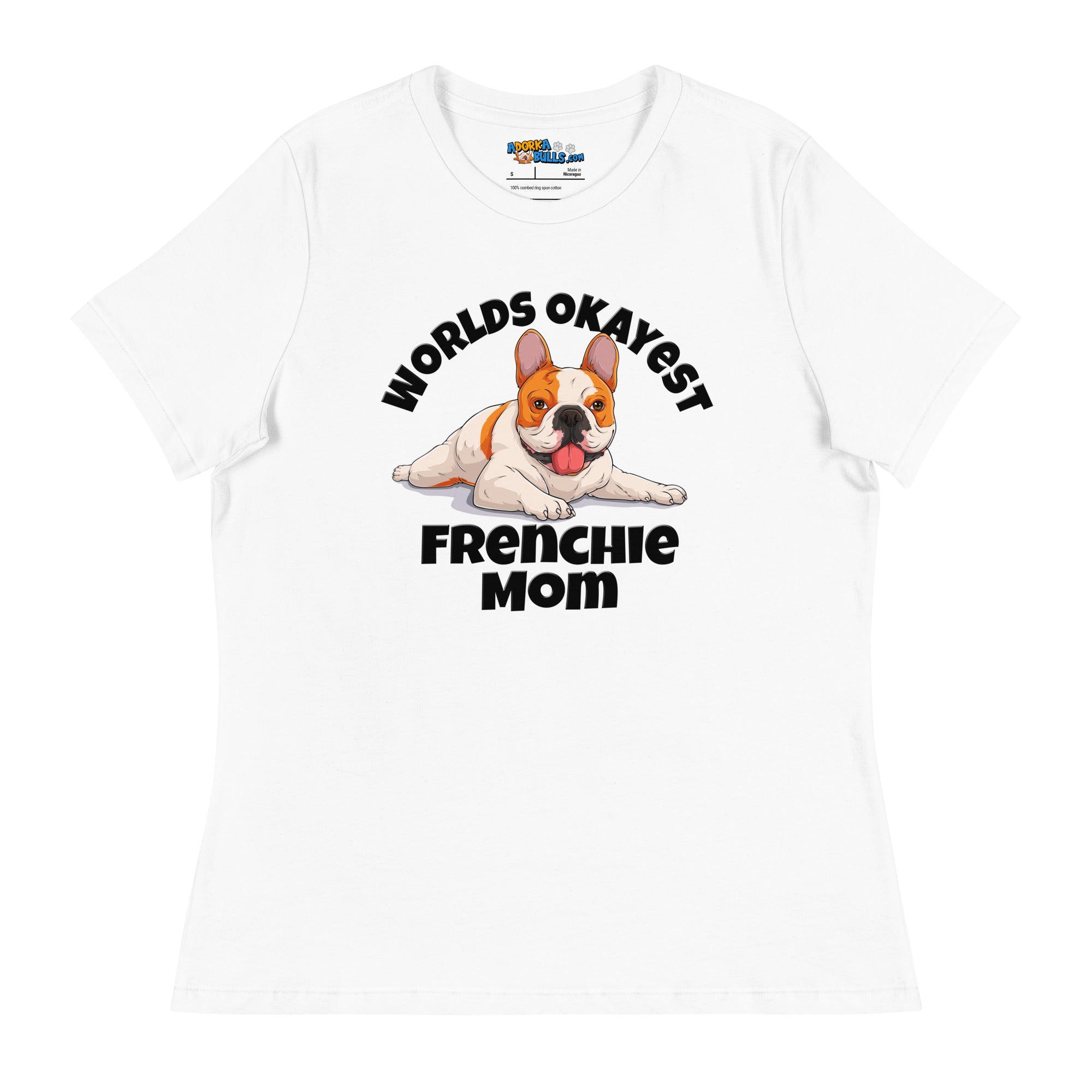 "Worlds Okayest Frenchie Mom" Relaxed T - Shirt | Red & White Colored