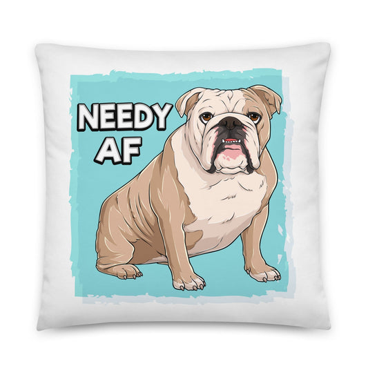 "Adopt A Personal Stalker" English Bulldog Throw Pillow | Fawn & White Colored