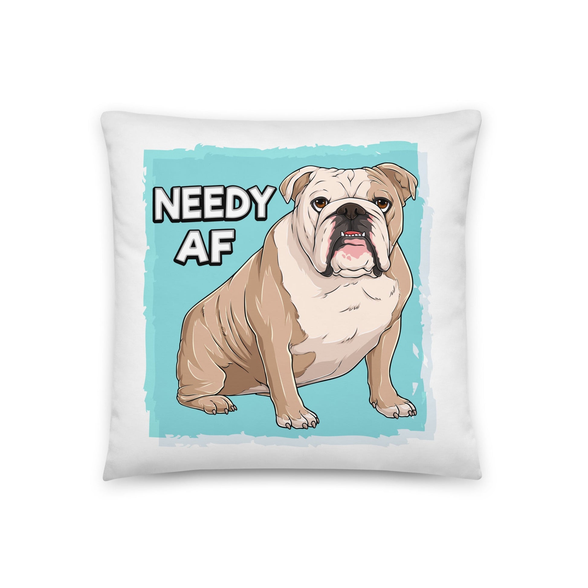 "Adopt A Personal Stalker" English Bulldog Throw Pillow | Fawn & White Colored