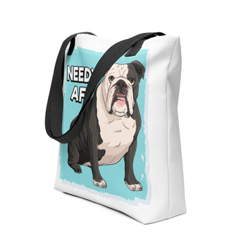 "Adopt A Personal Stalker" English Bulldog Tote Bag | B&W Colored