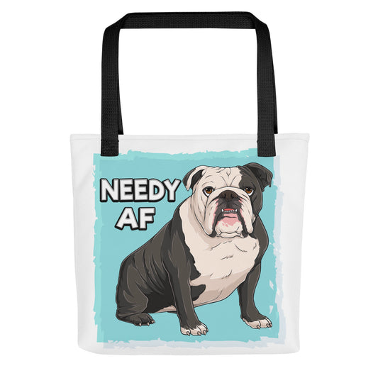 "Adopt A Personal Stalker" English Bulldog Tote Bag | B&W Colored