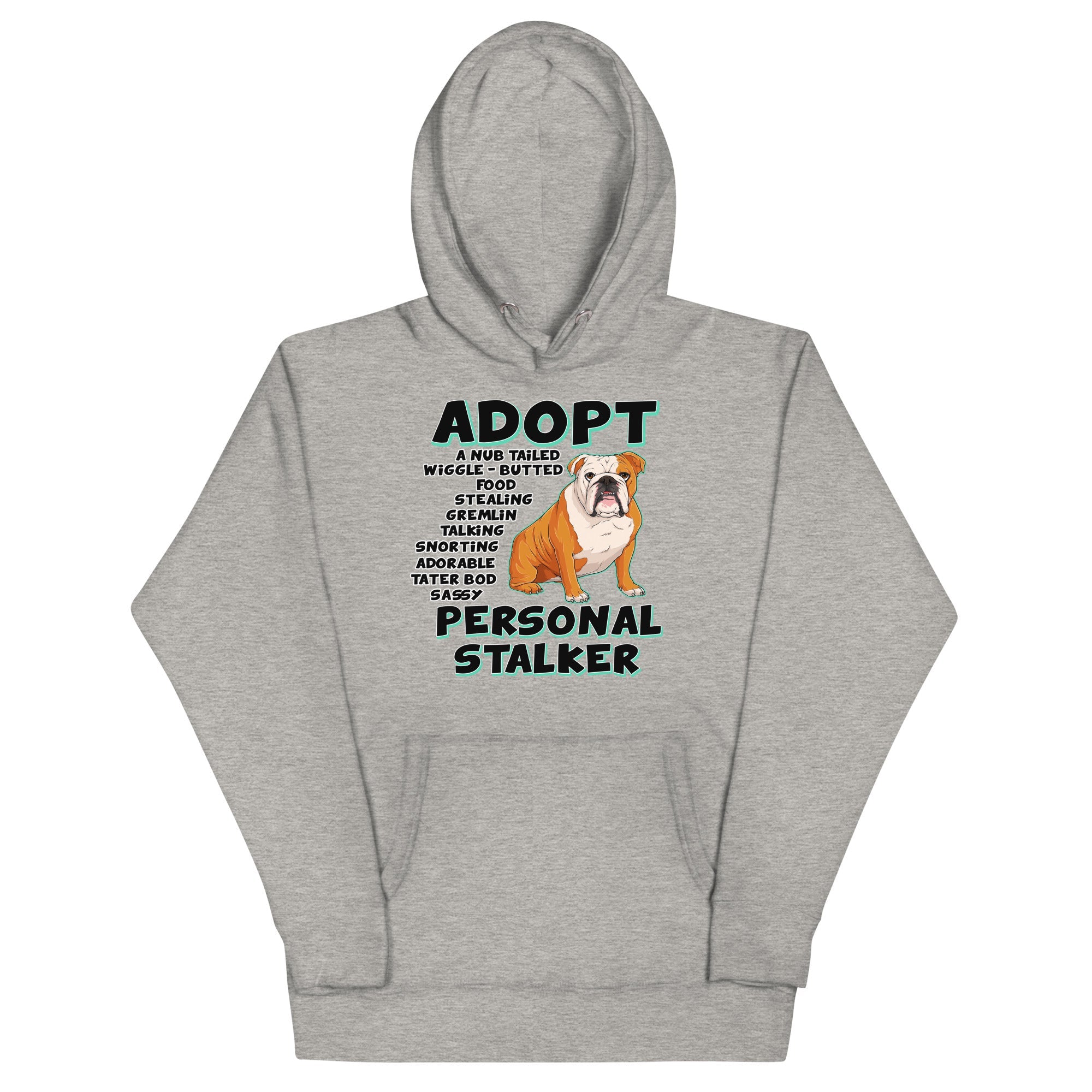 &quot;Adopt A Personal Stalker&quot; English Bulldog Unisex Hoodie | Red &amp; White Colored