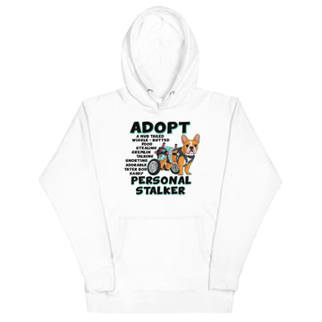 "Adopt A Personal Stalker" Female French Bulldog Unisex Hoodie | Red & White Colored with Spina Bifida in Wheelchair