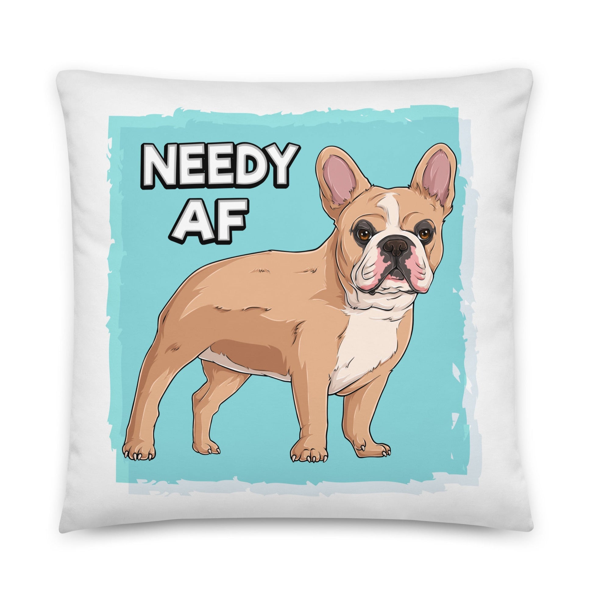 "Adopt A Personal Stalker" French Bulldog Throw Pillow | Fawn & White Colored