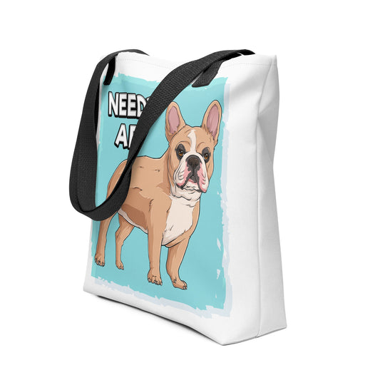 "Adopt A Personal Stalker" French Bulldog Tote Bag | Fawn & White Colored