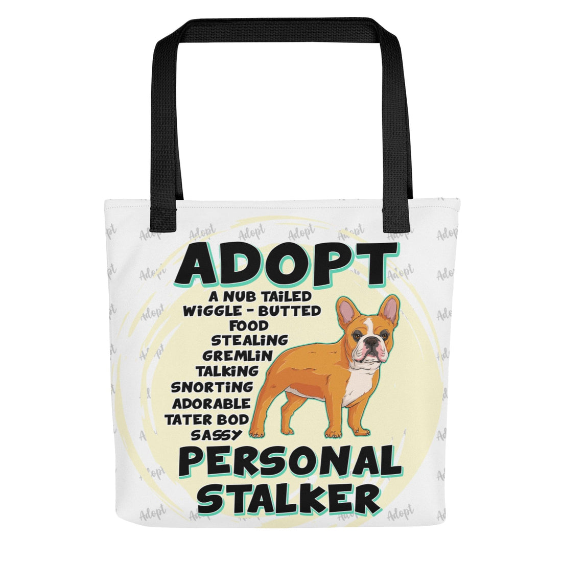 &quot;Adopt A Personal Stalker&quot; French Bulldog Tote Bag | Red &amp; White Colored