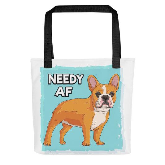 "Adopt A Personal Stalker" French Bulldog Tote Bag | Red & White Colored