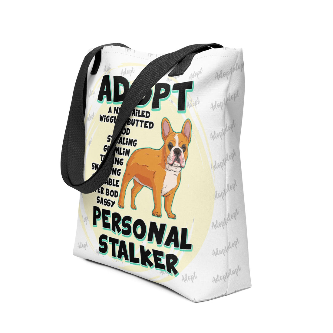 &quot;Adopt A Personal Stalker&quot; French Bulldog Tote Bag | Red &amp; White Colored