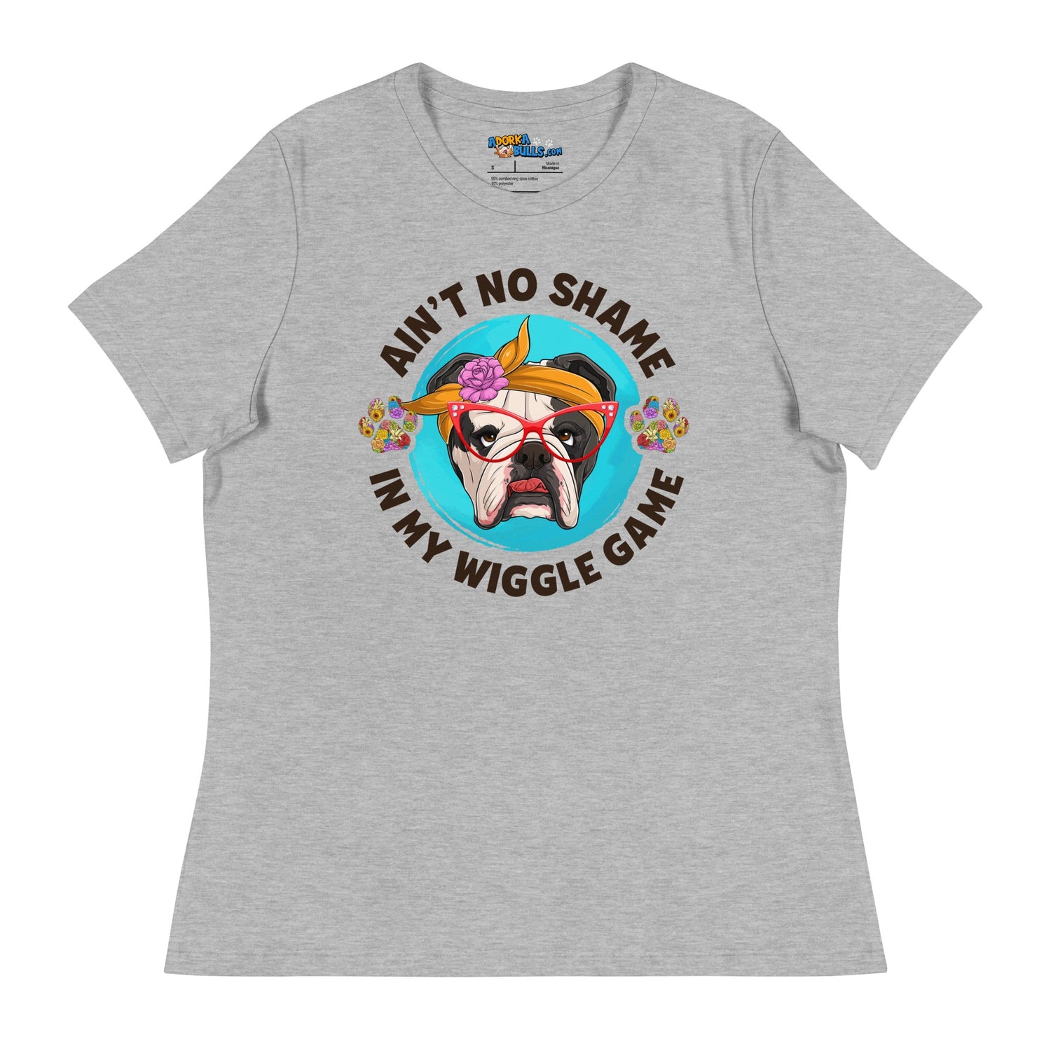 &quot;Ain’t No Shame in My Wiggle Game&quot; - Floral Female English Bulldog Women’s Tee