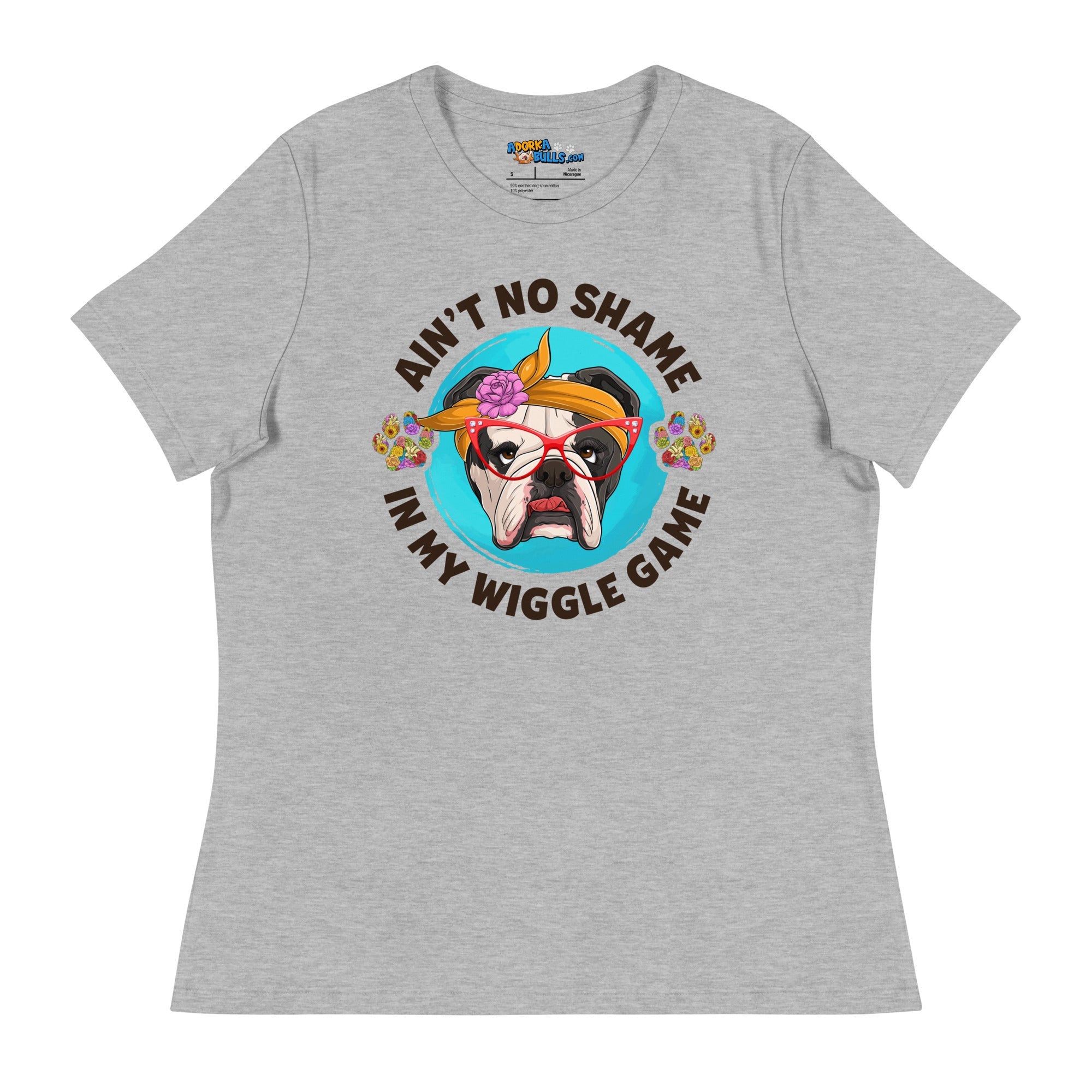 &quot;Ain’t No Shame in My Wiggle Game&quot; - Floral Female English Bulldog Women’s Tee