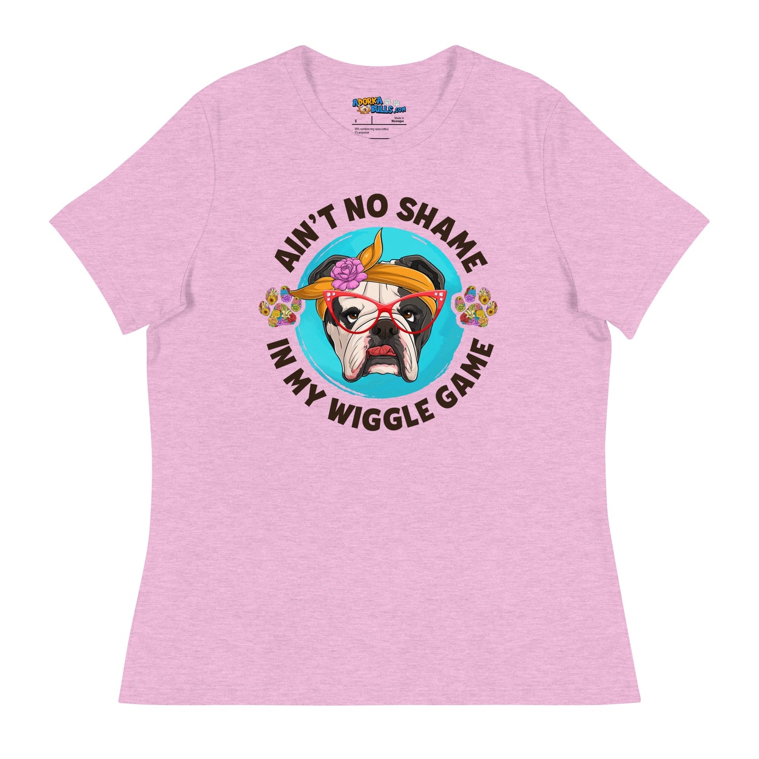 &quot;Ain’t No Shame in My Wiggle Game&quot; - Floral Female English Bulldog Women’s Tee