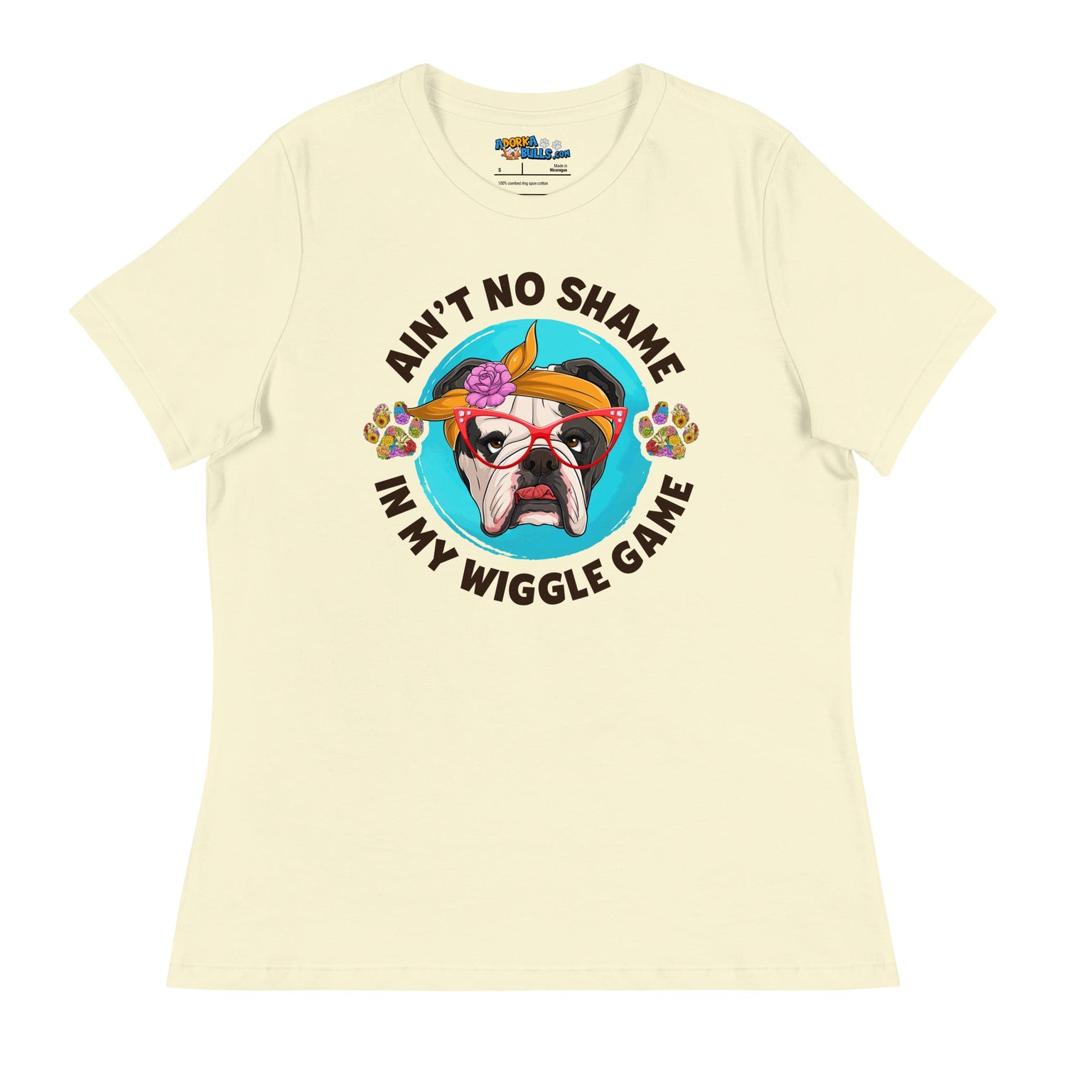 &quot;Ain’t No Shame in My Wiggle Game&quot; - Floral Female English Bulldog Women’s Tee