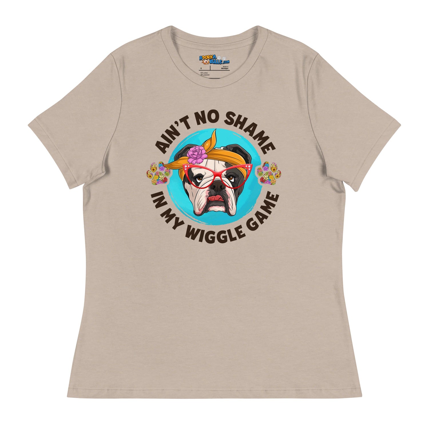 &quot;Ain’t No Shame in My Wiggle Game&quot; - Floral Female English Bulldog Women’s Tee