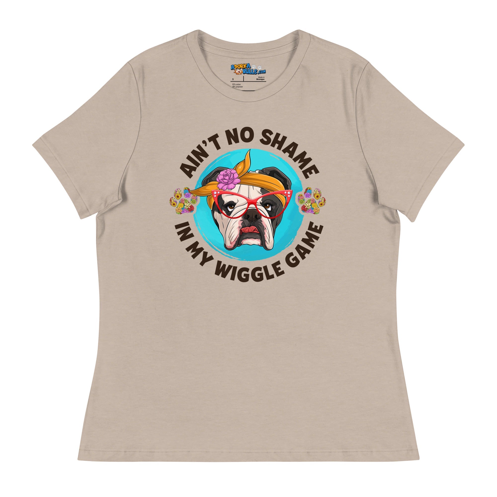 &quot;Ain’t No Shame in My Wiggle Game&quot; - Floral Female English Bulldog Women’s Tee