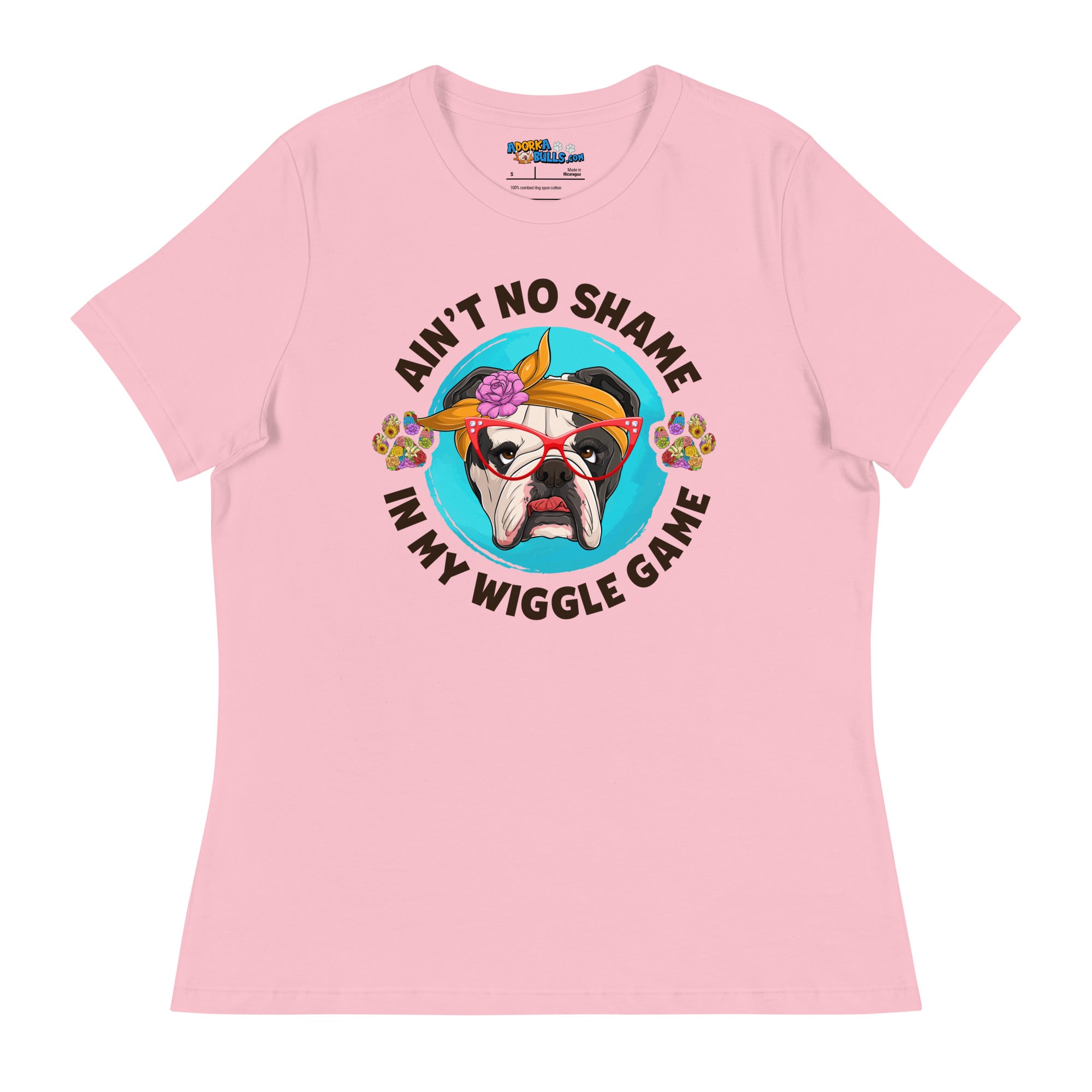 &quot;Ain’t No Shame in My Wiggle Game&quot; - Floral Female English Bulldog Women’s Tee