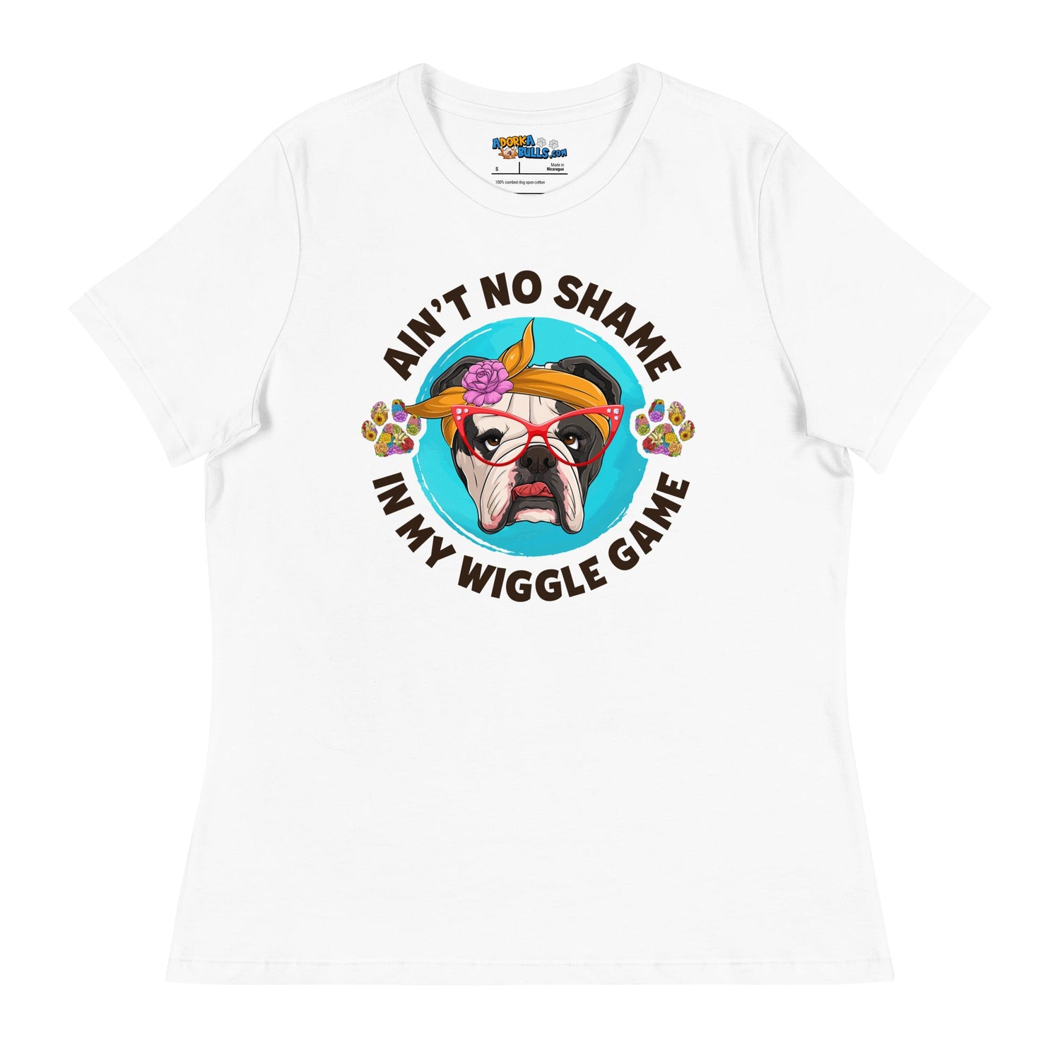 &quot;Ain’t No Shame in My Wiggle Game&quot; - Floral Female English Bulldog Women’s Tee