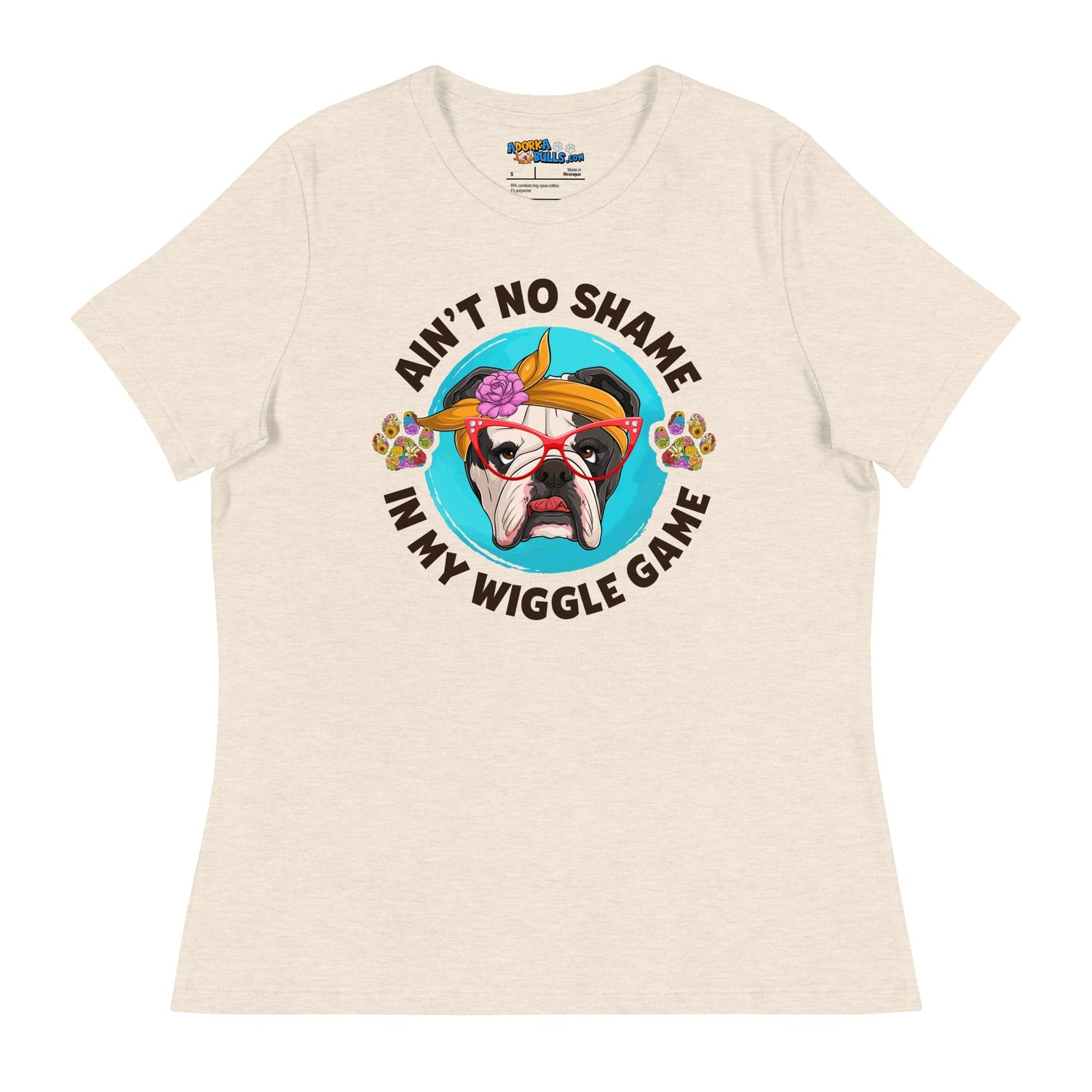 &quot;Ain’t No Shame in My Wiggle Game&quot; - Floral Female English Bulldog Women’s Tee