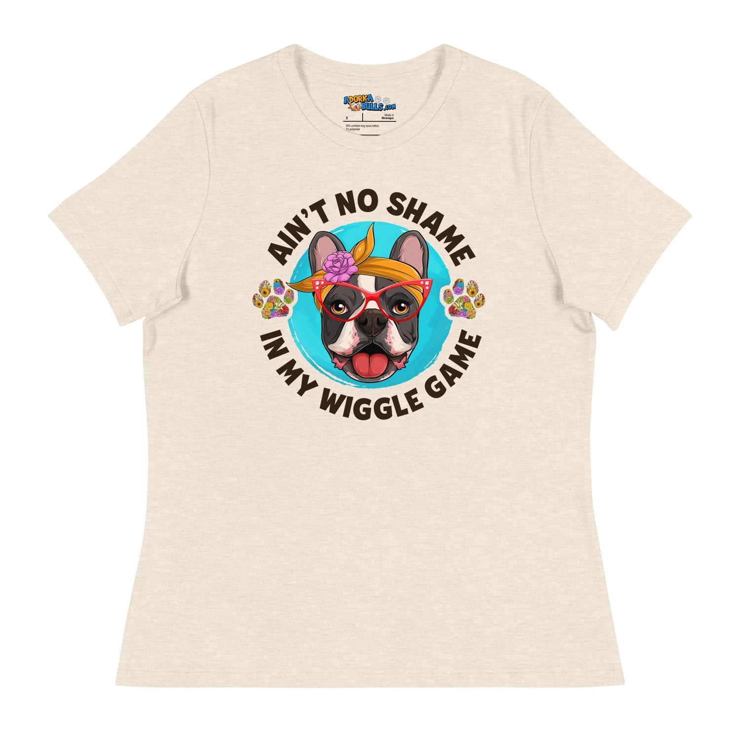 &quot;Ain’t No Shame in My Wiggle Game&quot; - Floral Female Frenchie Women’s Tee