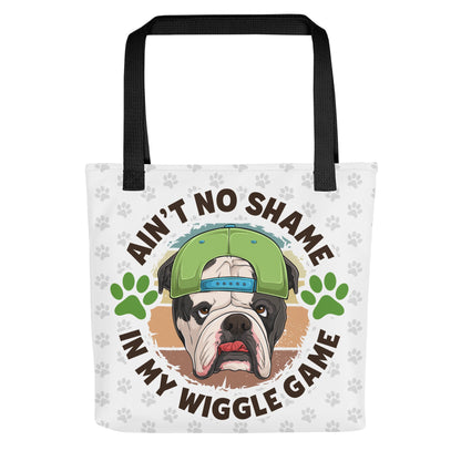 &quot;Ain’t No Shame in My Wiggle Game&quot; Male English Bulldog Tote Bag