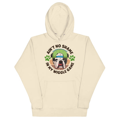 &quot;Ain’t No Shame in My Wiggle Game&quot; Male English Bulldog Unisex Hoodie