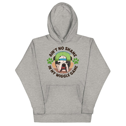 &quot;Ain’t No Shame in My Wiggle Game&quot; Male English Bulldog Unisex Hoodie