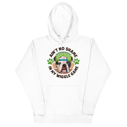 &quot;Ain’t No Shame in My Wiggle Game&quot; Male English Bulldog Unisex Hoodie