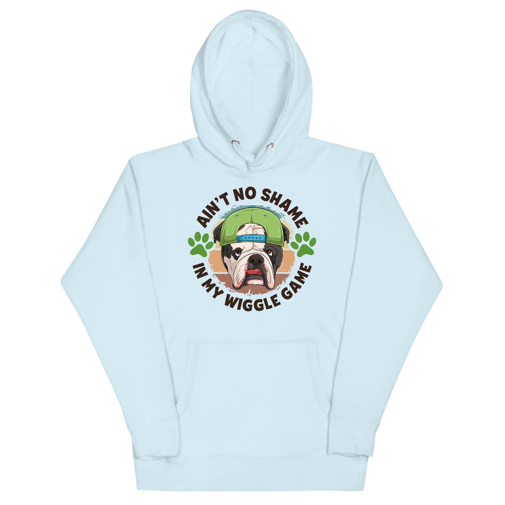 &quot;Ain’t No Shame in My Wiggle Game&quot; Male English Bulldog Unisex Hoodie