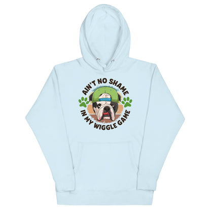 &quot;Ain’t No Shame in My Wiggle Game&quot; Male English Bulldog Unisex Hoodie