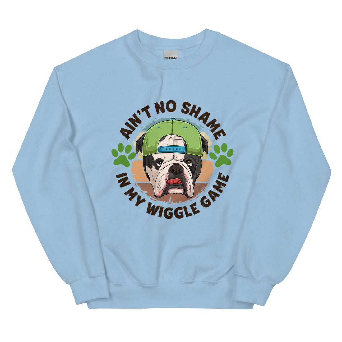 "Ain’t No Shame in My Wiggle Game" – Male English Bulldog Unisex Sweatshirt