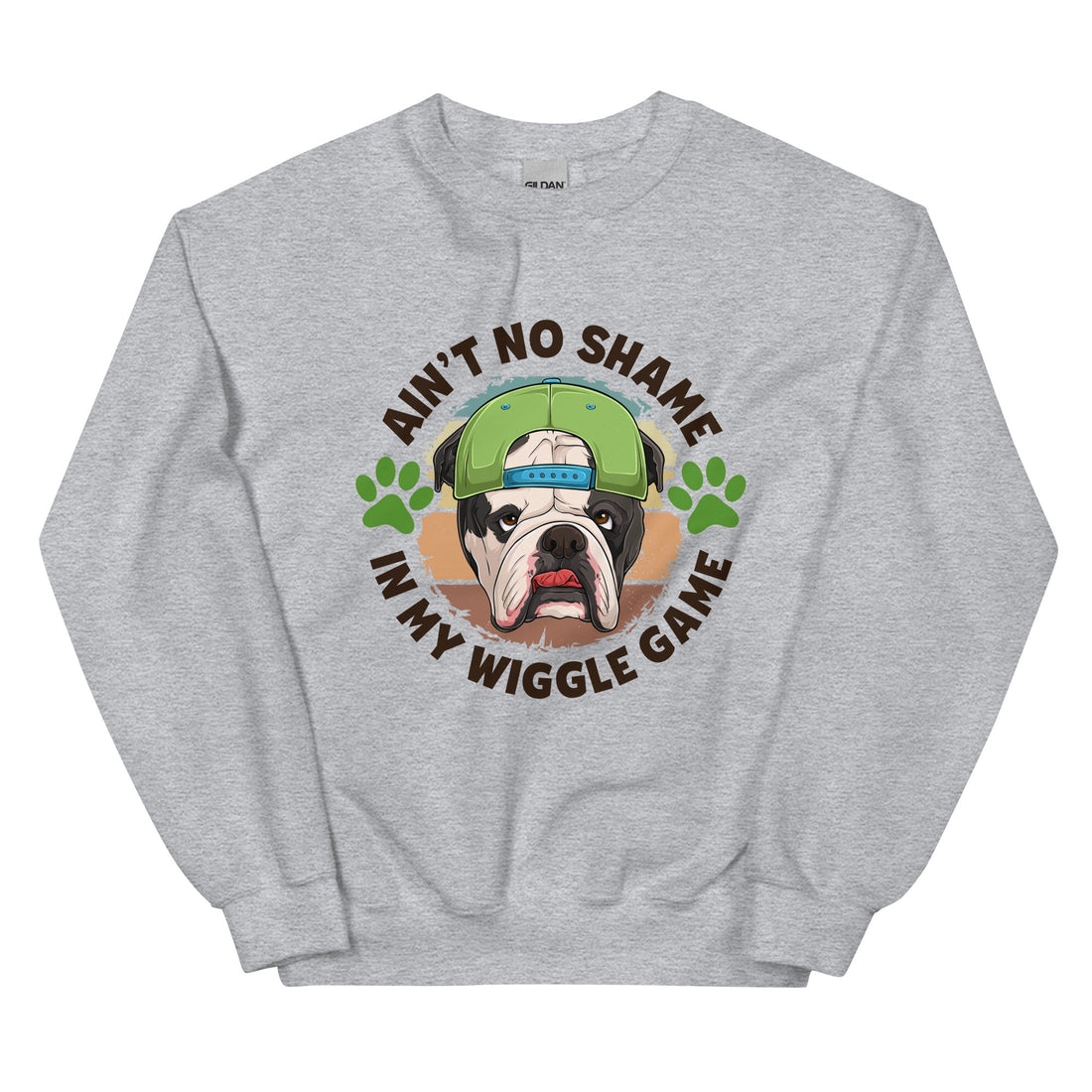 "Ain’t No Shame in My Wiggle Game" – Male English Bulldog Unisex Sweatshirt