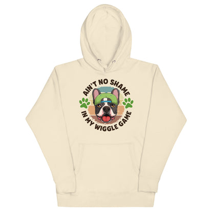 &quot;Ain’t No Shame in My Wiggle Game&quot; Male Frenchie Unisex Hoodie