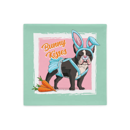 Blue &quot;Bunny Kisses&quot; Female Frenchie Pillow Case | B&amp;W Colored