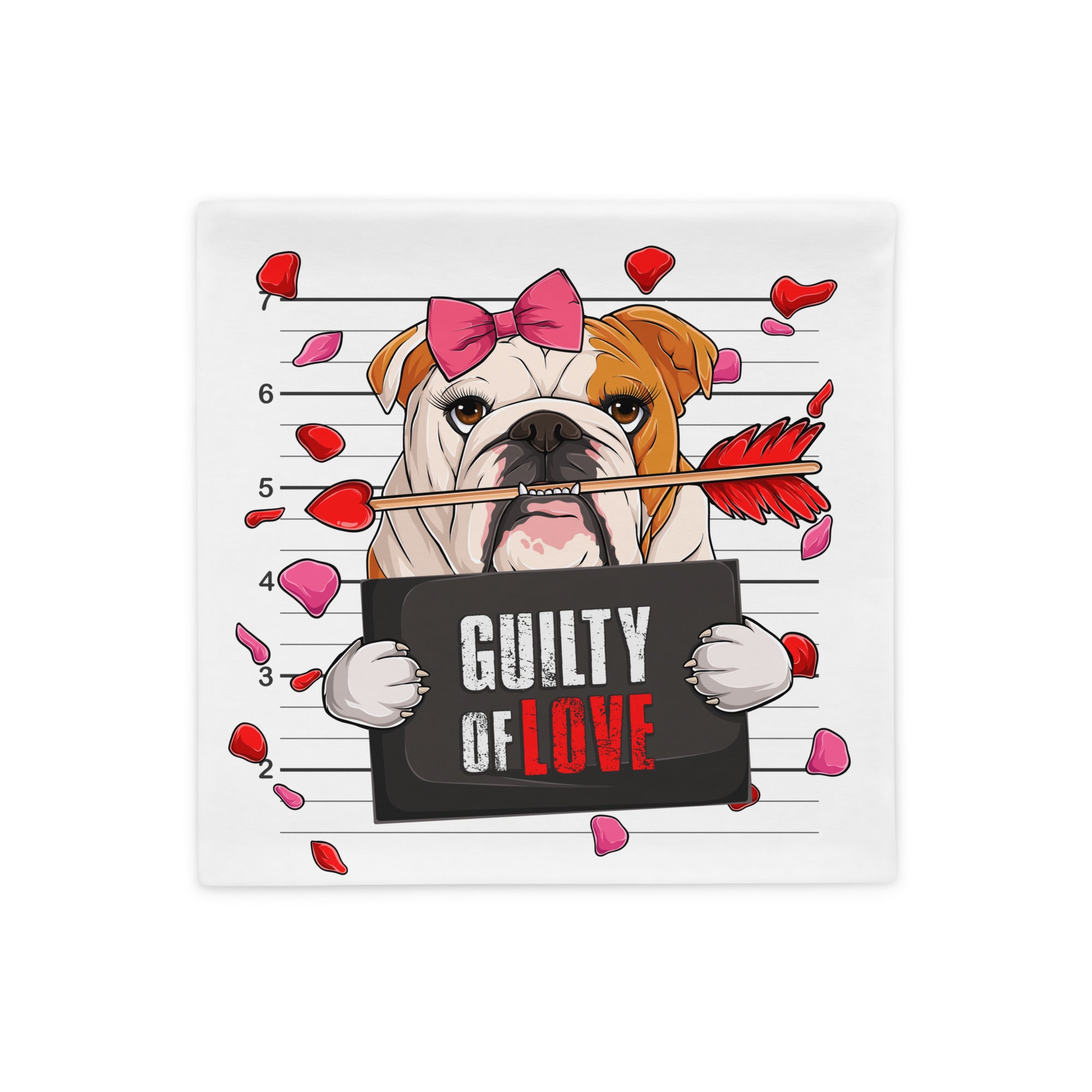 &quot;Guilty of Love&quot; English Bulldog Pillow Case | Red &amp; White Colored Female