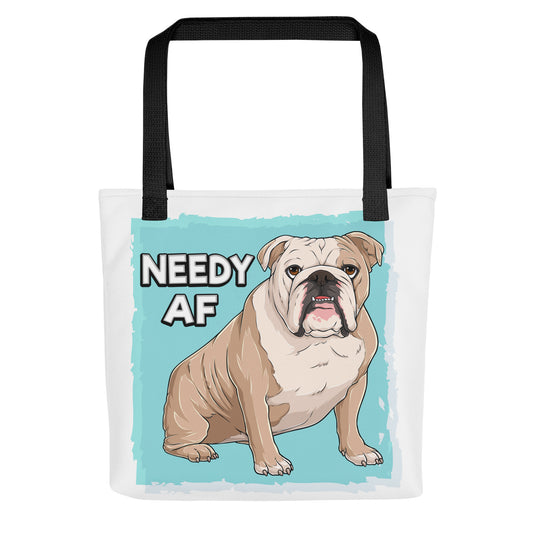 "Needy AF" English Bulldog Tote Bag | Fawn & White Colored