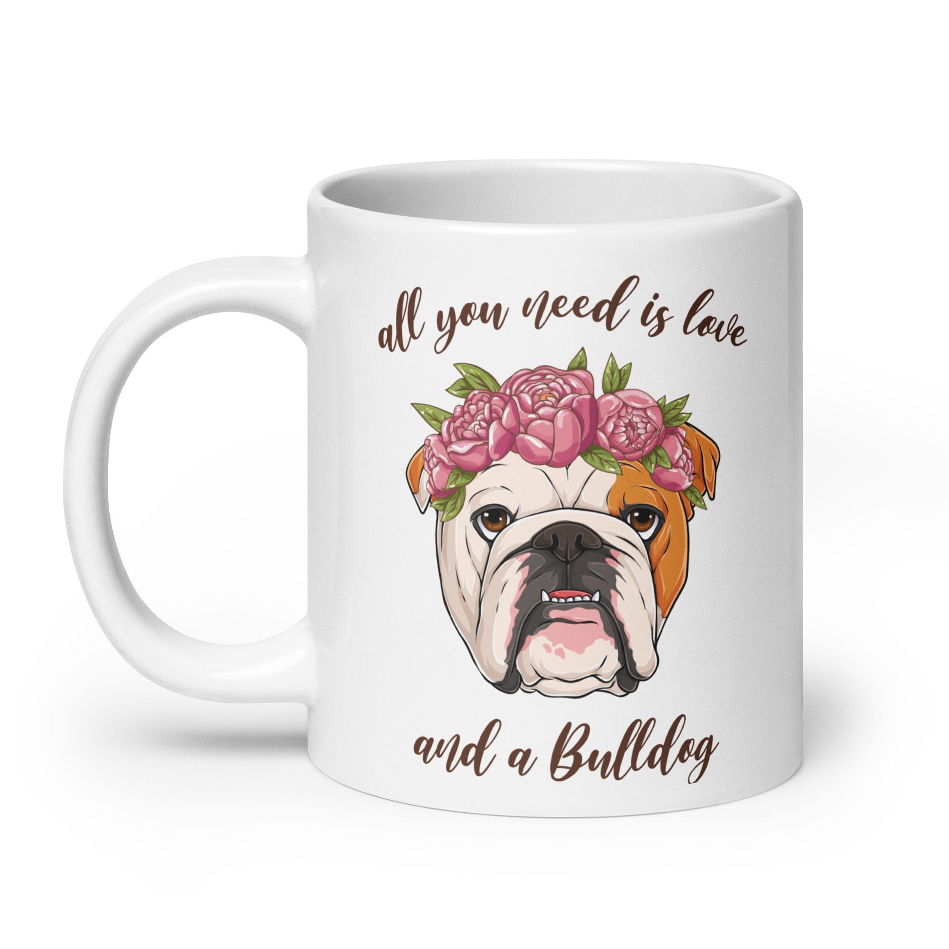 "All You Need Is Love and a Bulldog" Mug | Red & White Colored