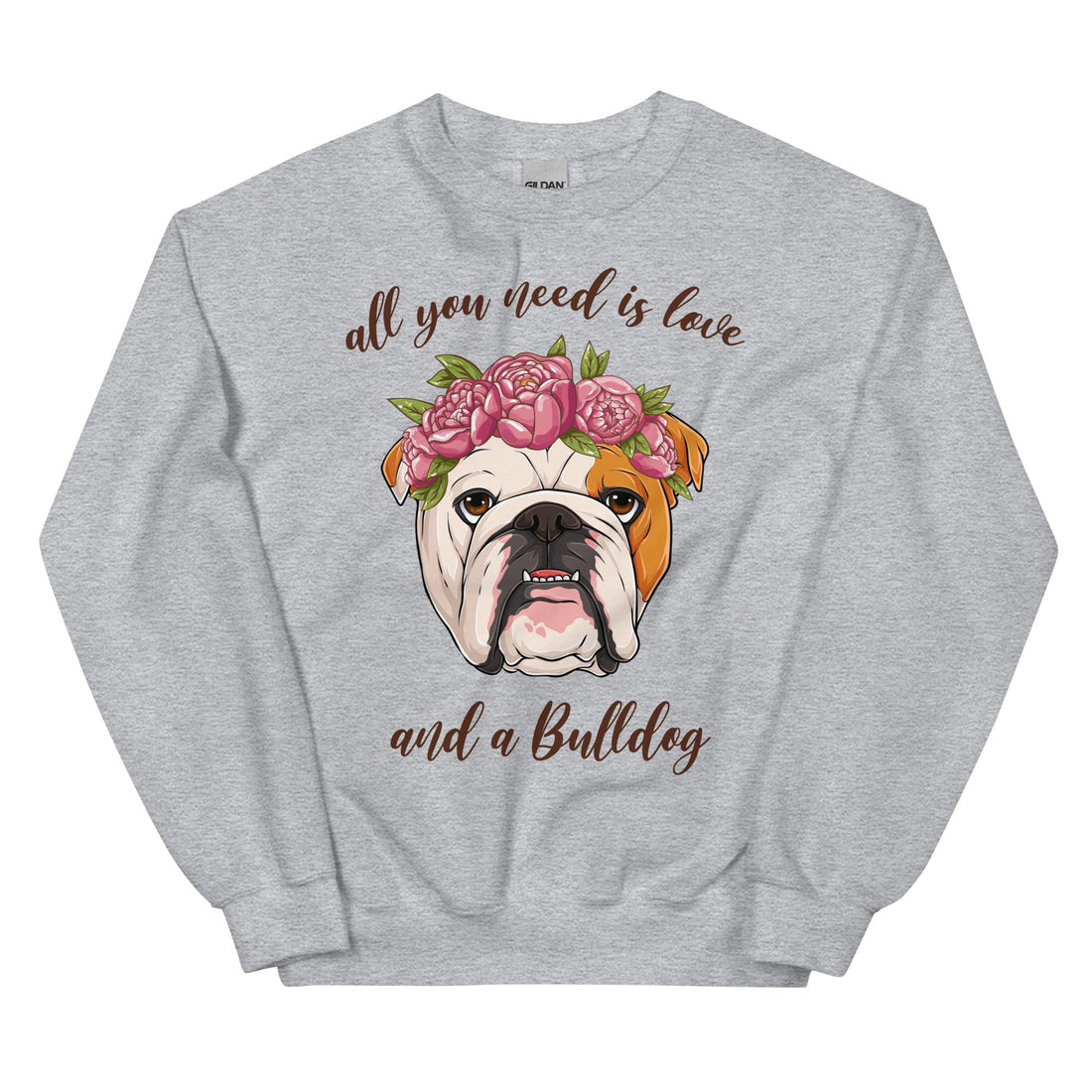 "All You Need Is Love and a Bulldog" Sweatshirt | Red &amp; White Colored