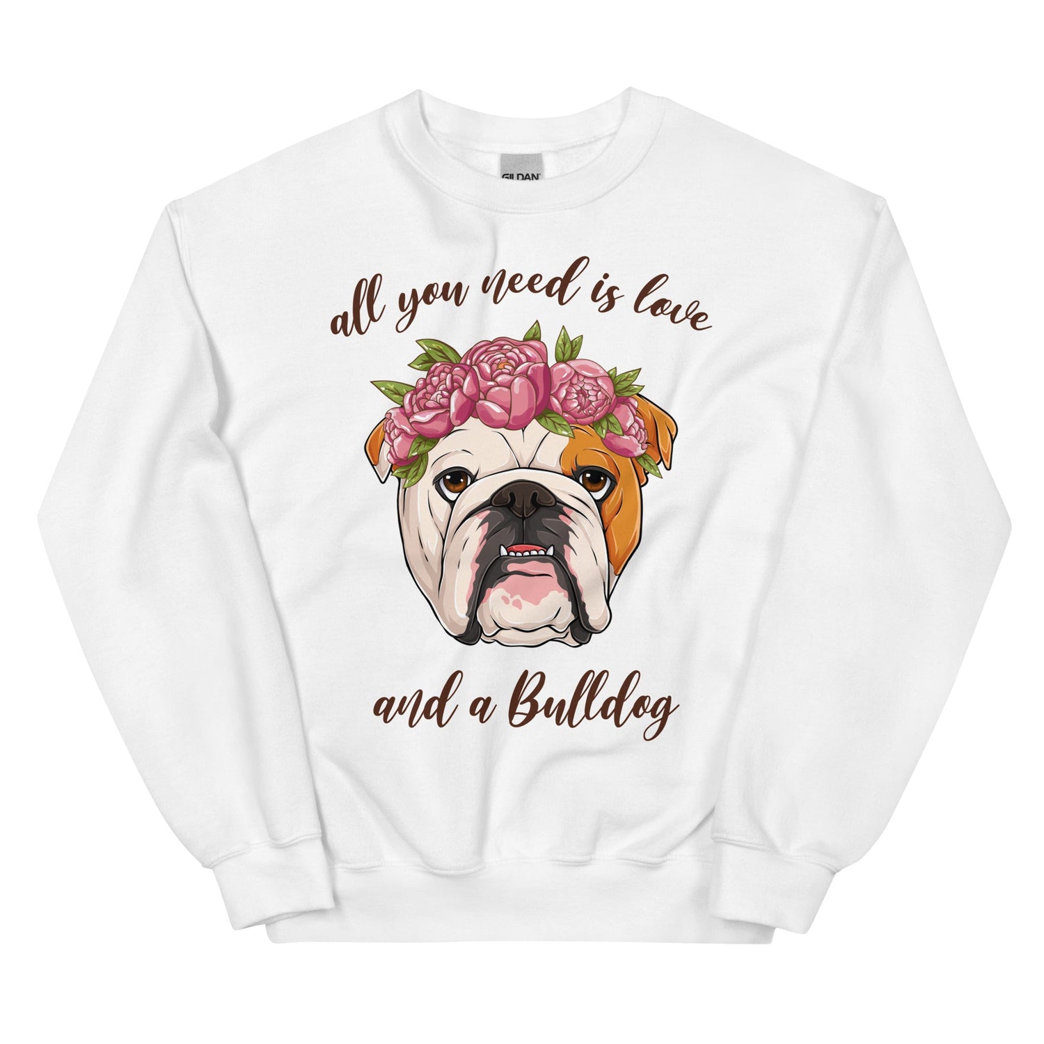 "All You Need Is Love and a Bulldog" Sweatshirt | Red &amp; White Colored