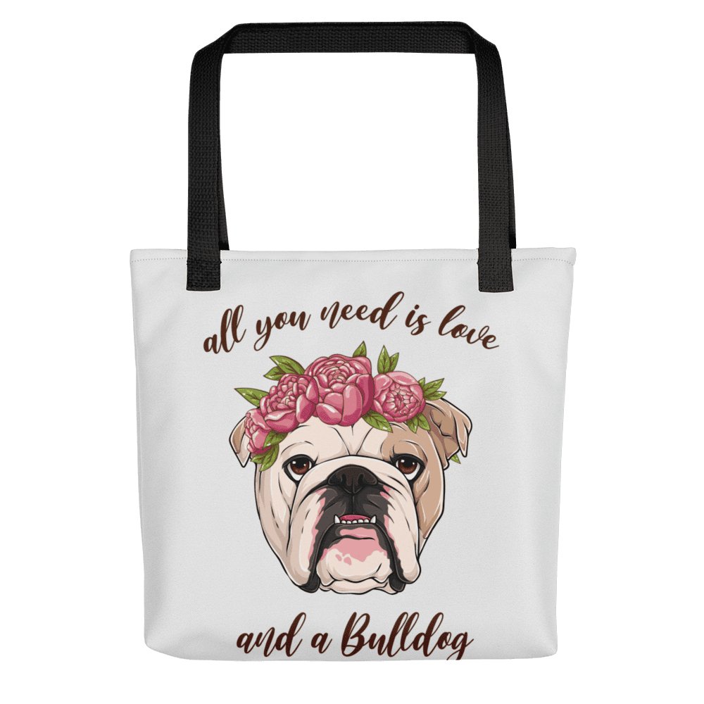 &quot;All You Need Is Love and a Bulldog&quot; Tote Bag | Fawn &amp; White Colored