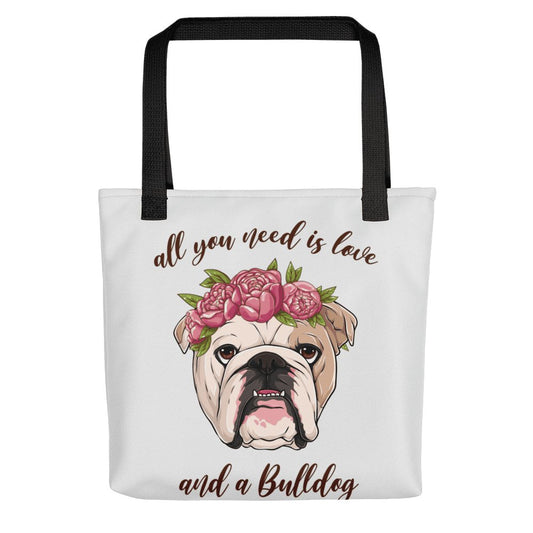 "All You Need Is Love and a Bulldog" Tote Bag | Fawn & White Colored