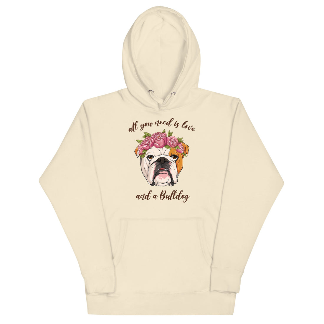 "All You Need Is Love and a Bulldog" Unisex Hoodie | Red &amp; White Colored English Bulldog