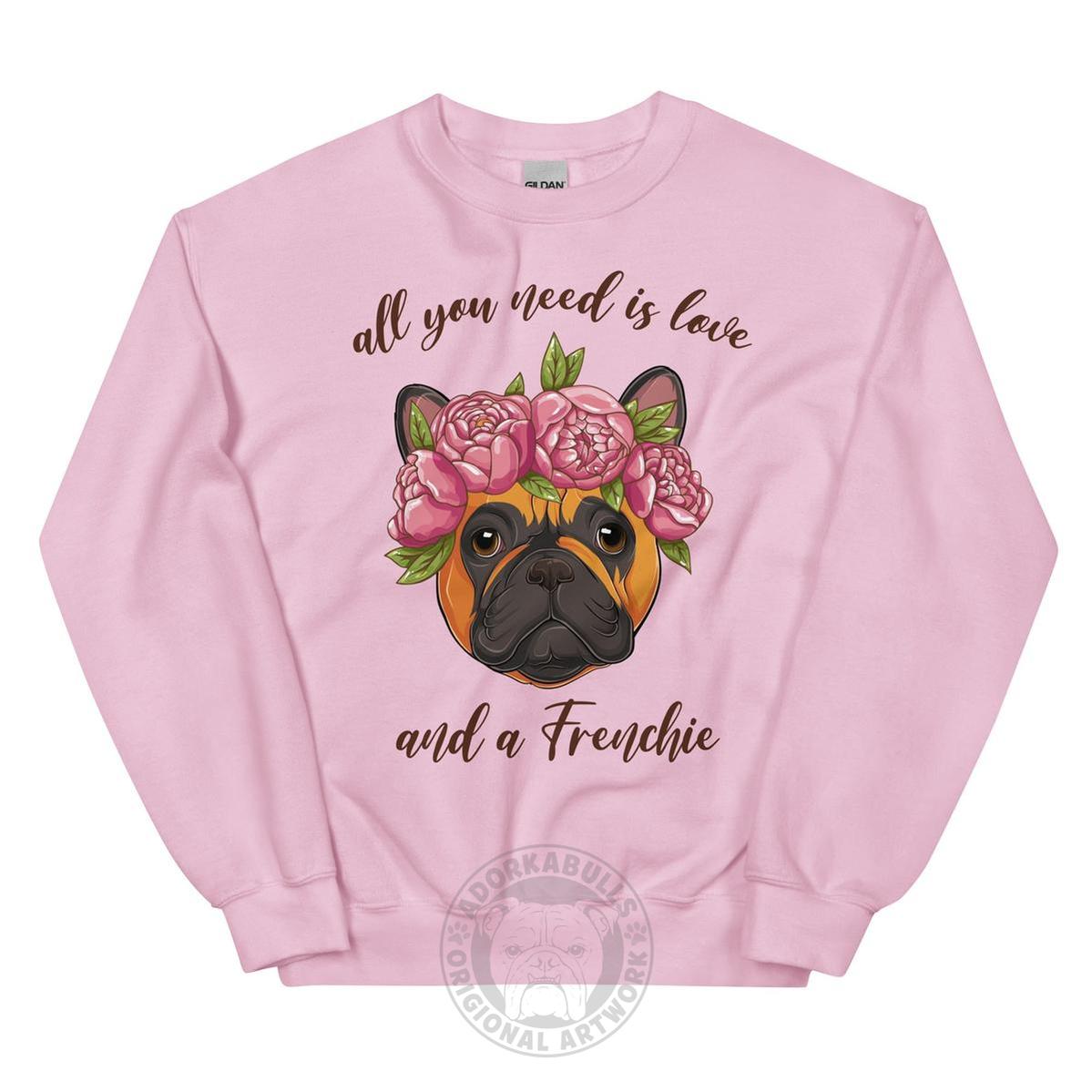 "All You Need Is Love and a Frenchie" Sweatshirt | Red &amp; White Colored