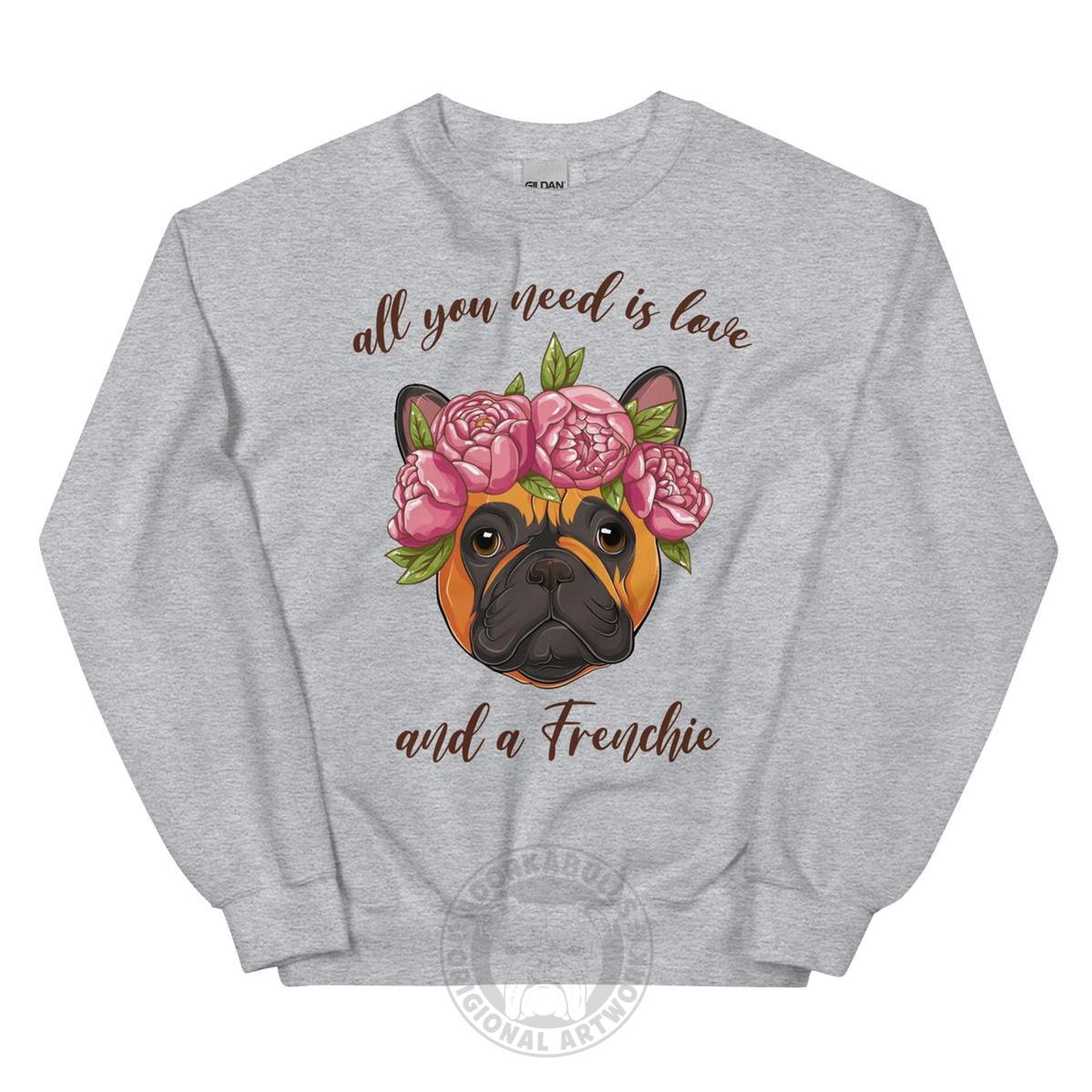 "All You Need Is Love and a Frenchie" Sweatshirt | Red &amp; White Colored