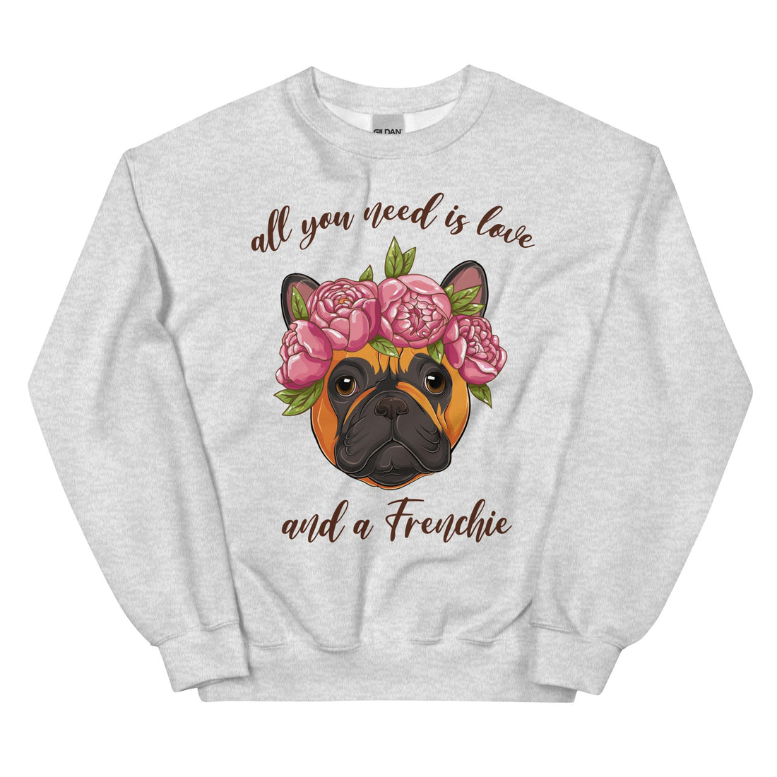 "All You Need Is Love and a Frenchie" Sweatshirt | Red &amp; White Colored