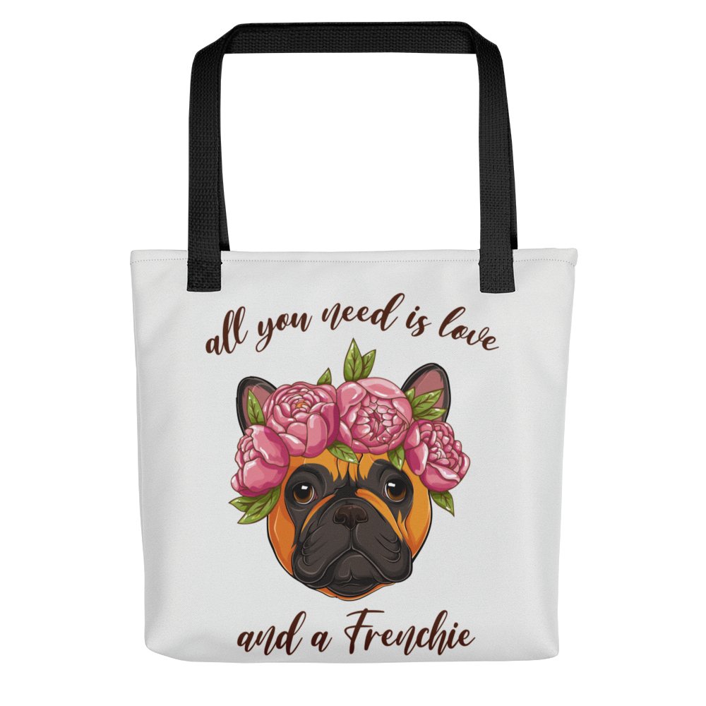 &quot;All You Need Is Love and a Frenchie&quot; Tote Bag | Red &amp; White Colored