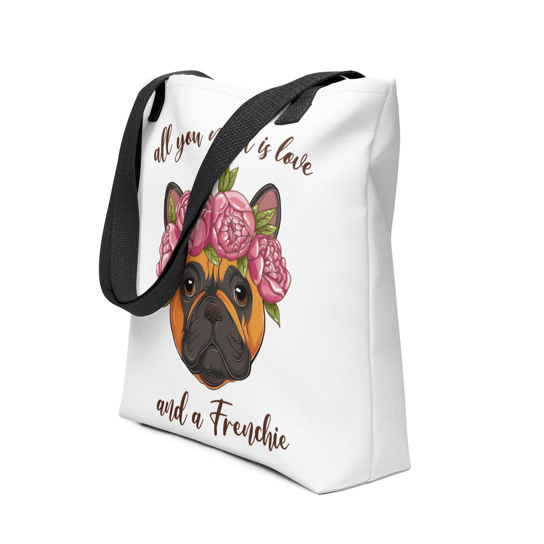 &quot;All You Need Is Love and a Frenchie&quot; Tote Bag | Red &amp; White Colored