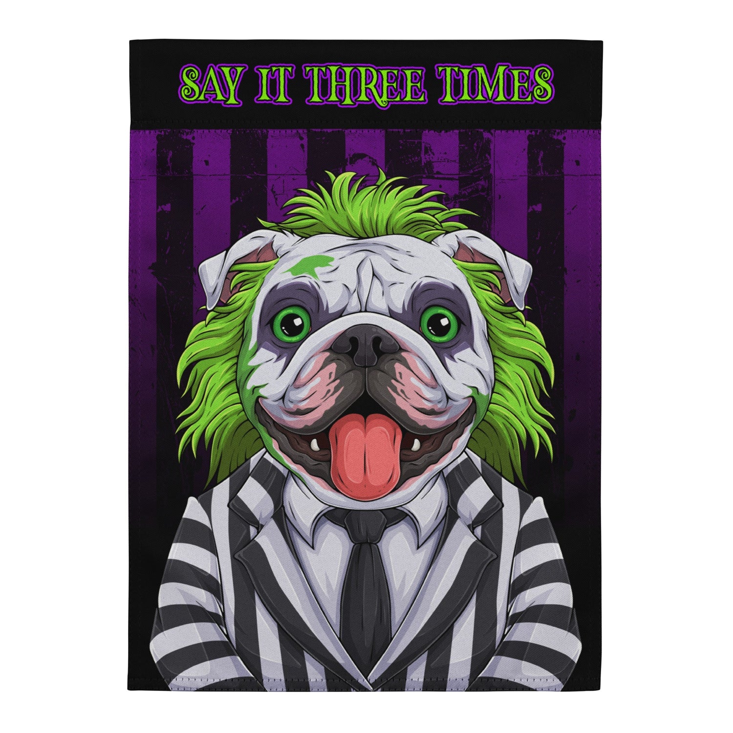 BeetleBullie English Bulldog Garden Flag – Say It Three Times