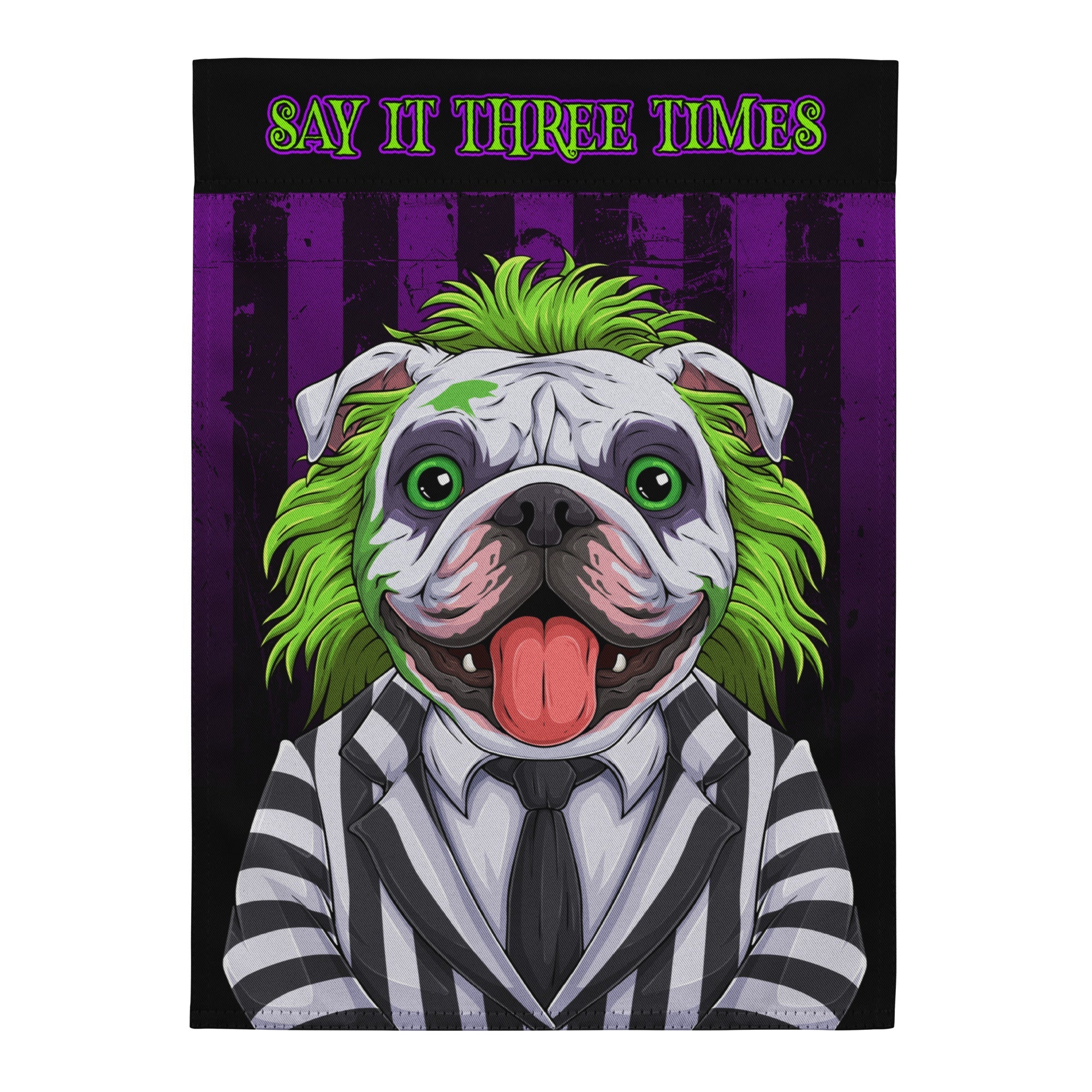 BeetleBullie English Bulldog Garden Flag – Say It Three Times