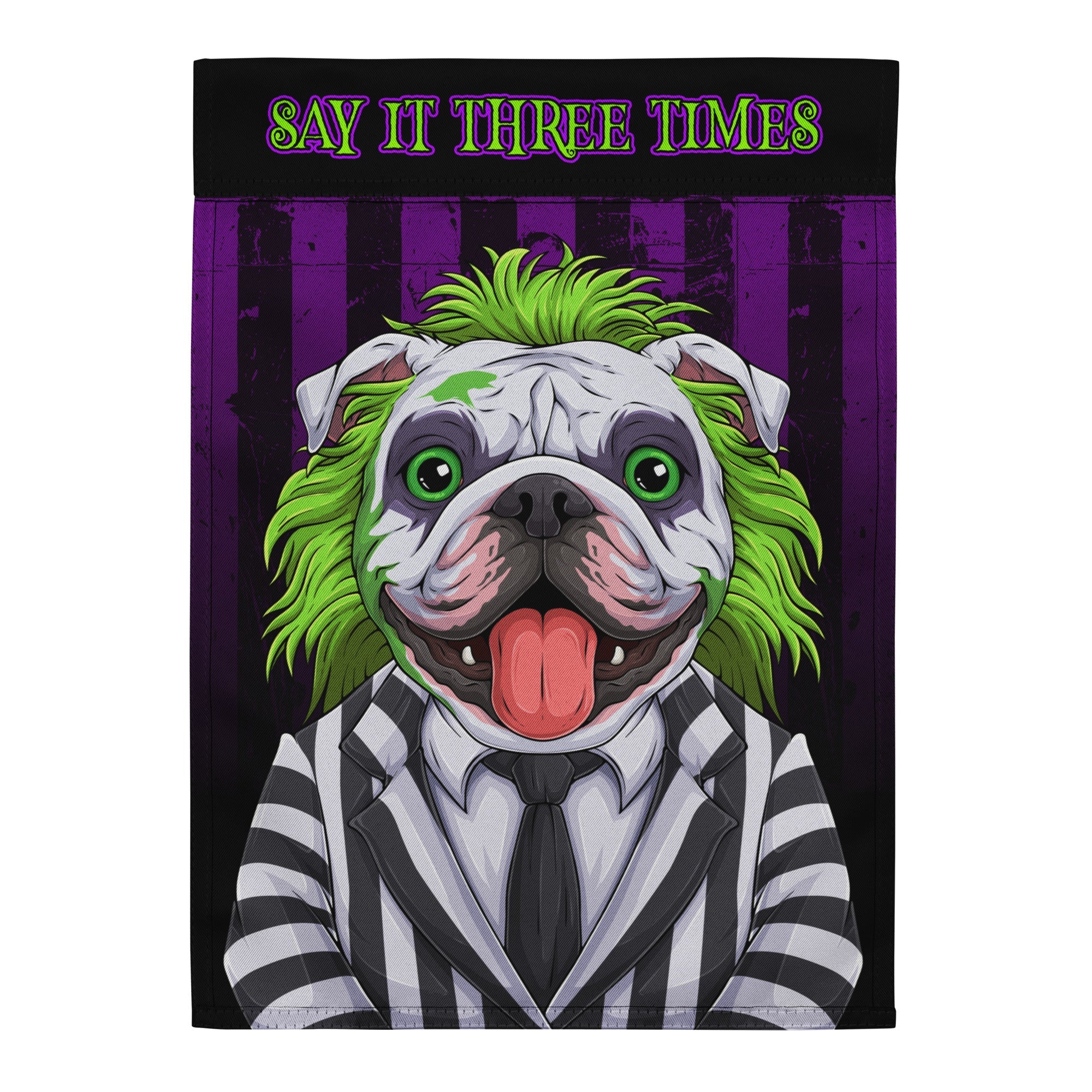 BeetleBullie English Bulldog Garden Flag – Say It Three Times