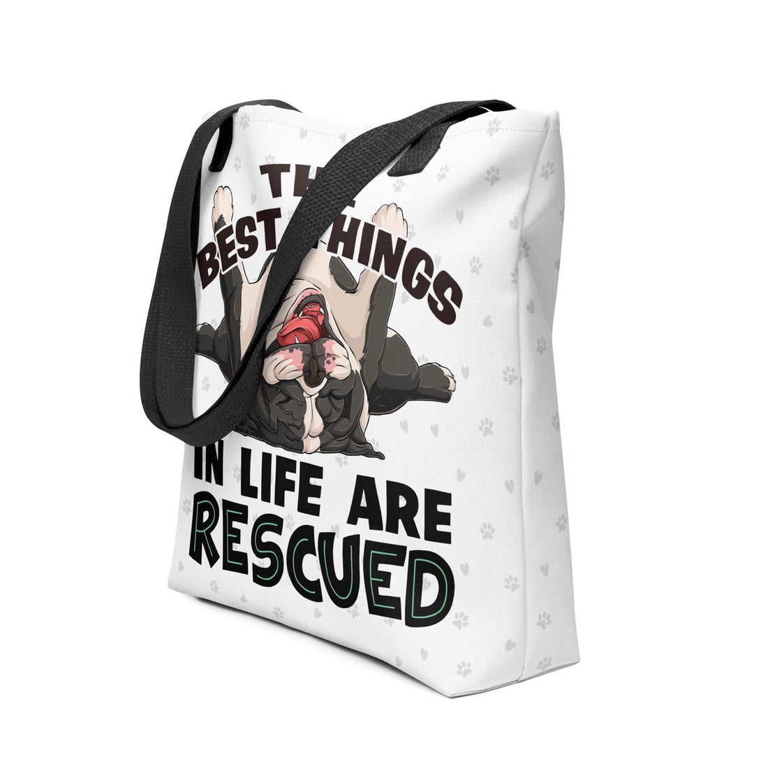 &quot;Best Things in Life are Rescued&quot; English Bulldog Tote Bag | B&amp;W Colored