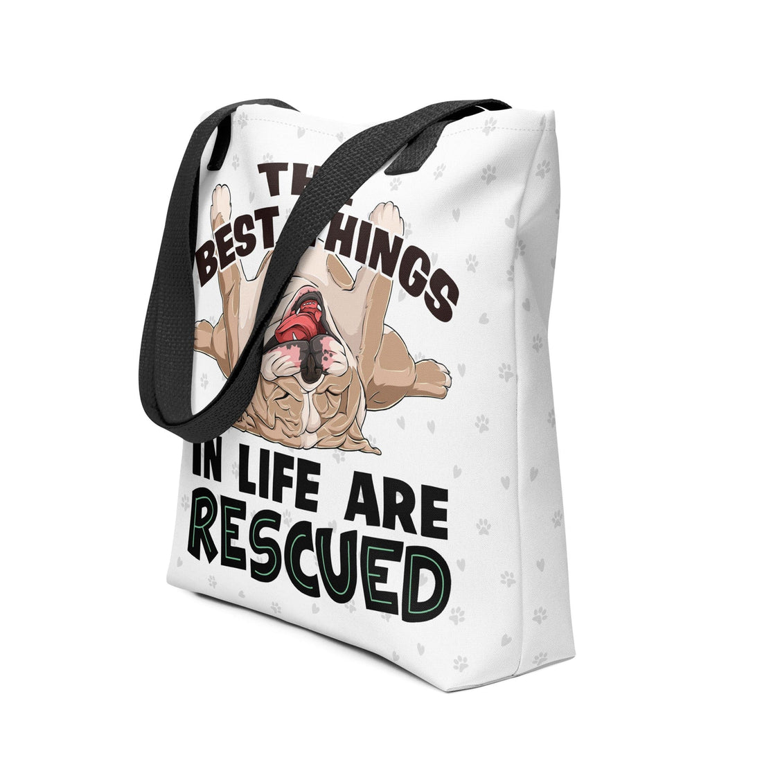 &quot;Best Things in Life are Rescued&quot; English Bulldog Tote Bag | Fawn &amp; White Colored